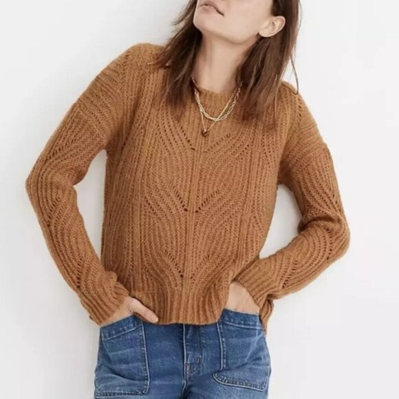 Madewell Charley Pullover Sweater Knit Crop Boxy Fit Heather Honeysuckle Women M - Picture 1 of 15